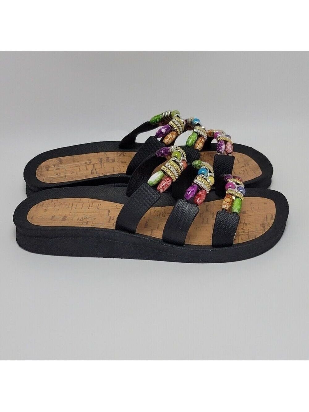 Grandco Women's Multicolor Bead Classic Cork Rubber Slides Sandals Size 9
